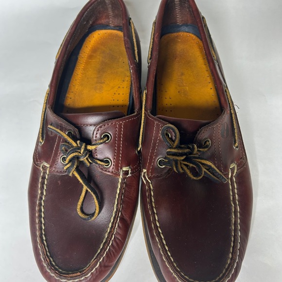 Timberland Leather Boat Shoes/size 11-Burgundy Brown Preppy Mens  Classic 2 eye‎ - Picture 3 of 9